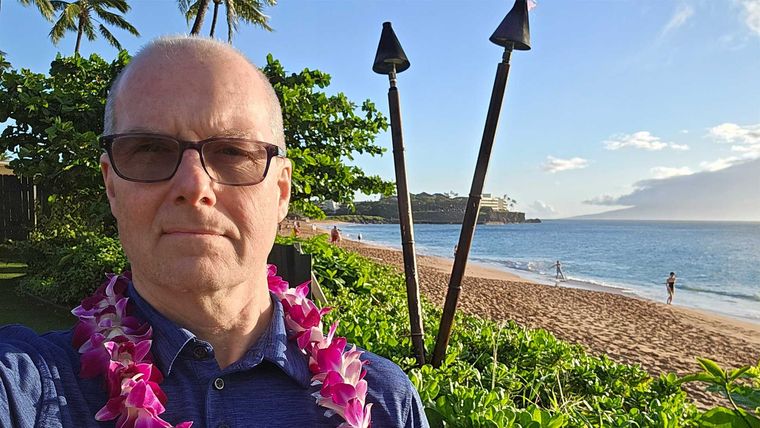 Selfie of Scott on a beach.