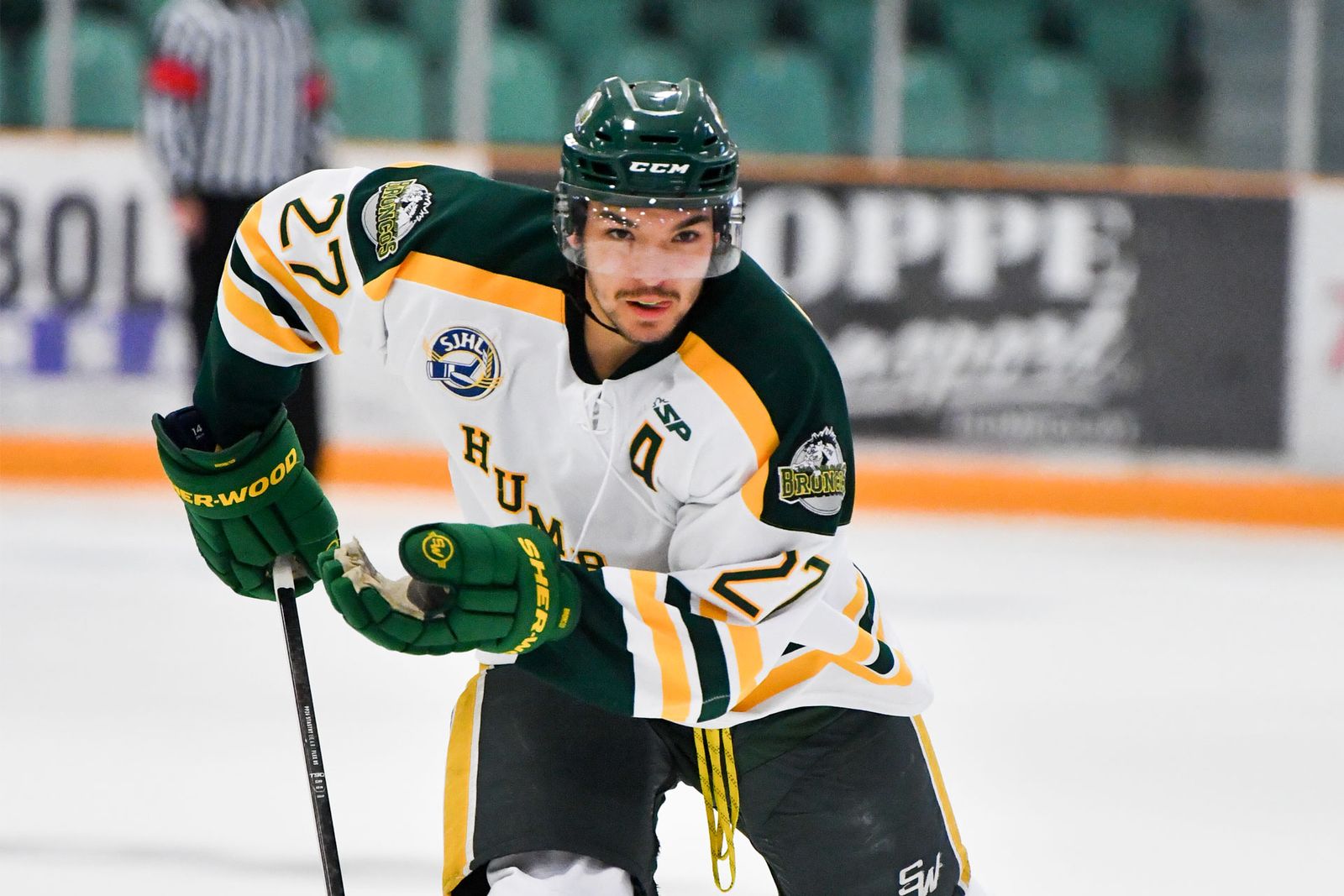 Hockey player Logan Boulet on the ice.